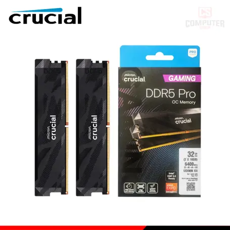 CRUCIAL 32GB (16GBx2) DDR5 CRUCIAL PRO OVERCLOCKING BLACK INTEL XMP/AMD EXPO BUS 6400MHZ (PN:CP2K16G64C32U5B)