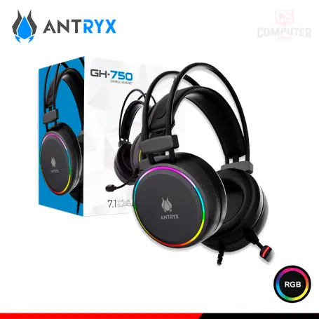 ANTRYX AUDIFONOS ANTRYX GH-750 BLACK RGB CON MICROFONO SONIDO 7.1 VIRTUAL CONEXIÓN USB (PN:AGH-750G7R)