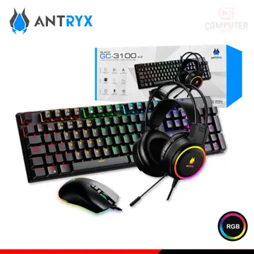 ANTRYX KIT ANTRYX GC-3100 X3 BLACK RGB TECLADO SWITCH BLUE + AUDIFONO + MOUSE (PN:AGC-3100X3KBL-SP)