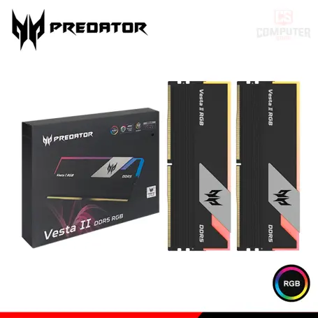 64GB (32GBx2) DDR5 PREDATOR VESTA II BLACK RGB INTEL XMP/AMD EXPO BUS 6000MHZ (PN:BL.9BWWR.334)