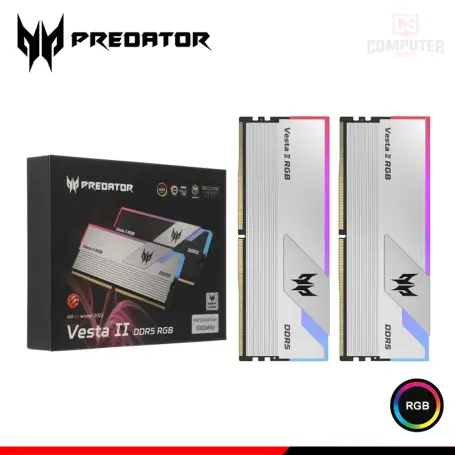 AMD 32GB DDR5 Predator Vesta II Silver RGB Intel XMP/ Expo Bus 6000MHZ