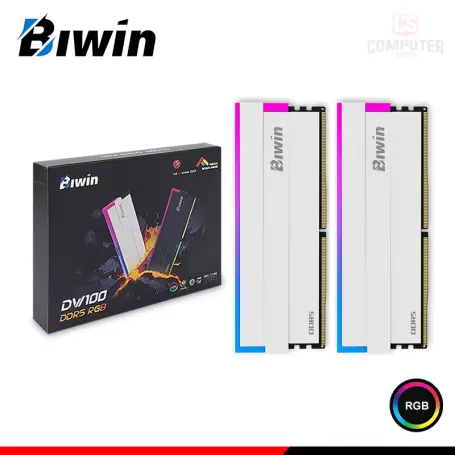 BIWIN 32GB (16GBx2) DDR5 BIWIN DW100 WHITE OPAL RGB INTEL XMP/AMD EXPO BUS 6000MHz (PN:BXL53260DW1-D28FW)