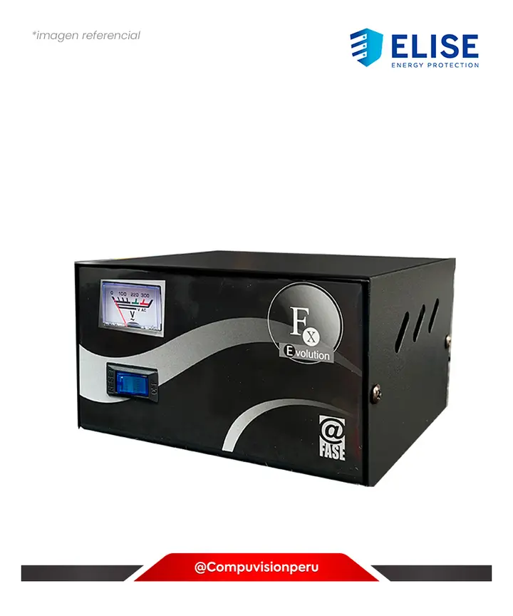 ESTABILIZADOR ELISE FASE FXE-10 BLACK SOLIDO 1.0KVA 4 TOMAS A 220VAC 1 TOMA BY-PASS, ESTABILIZADOR