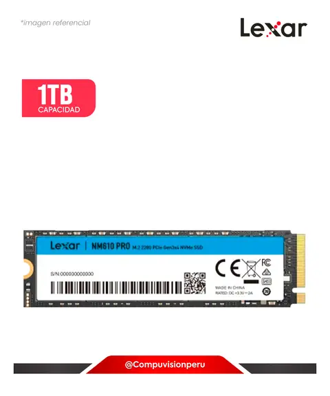 SSD 1TB LEXAR NM610 PRO M.2 PCIEX GEN 3 M.2 LNM610P001T-RNNNG