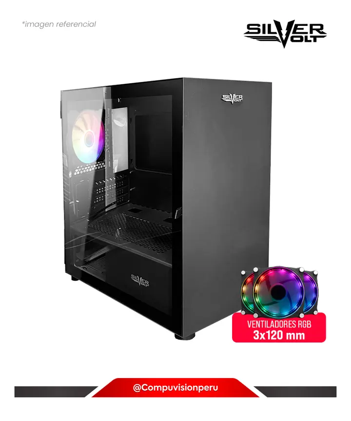 Silver Volt PC-M12023 USB 3.0 S/F Tempered Glass M-ATX 3*120mm Vortex RGB, Case