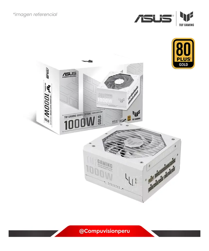 ASUS FUENTE 1000W ASUS TUF GAMING 1000W WHITE 80 PLUS GOLD FULL MODULAR ROHS TUF-GAMING-1000G-WHITE, FUENTE