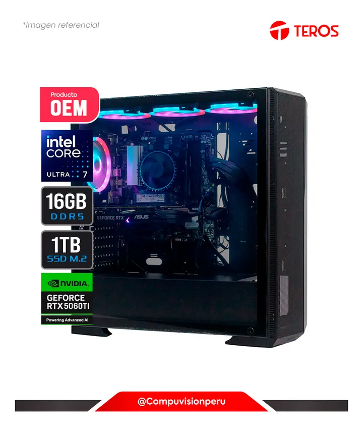 TEROS PC GAMING TEROS LEGEND U70 G1 INTEL CORE ULTRA 7 265F 2.4GHZ INTEL B850 16GB DDR5 1TB SSD M.2 GEFORCE RTX 5060 TI 8GB SO OEM, CASE