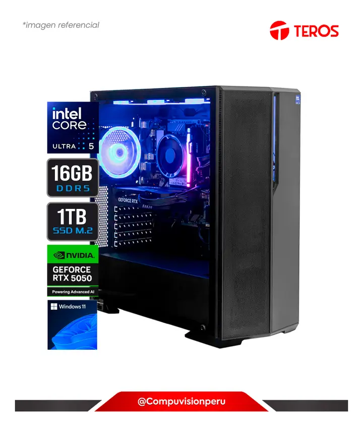 Teros PC Gaming Legend U50 G1 Intel Core Ultra 5 225F 3.3GHZ B850 16GB DDR5 1TB SSD M.2 GeForce Rt 5050 8GB GDDR6 WIN11, Case