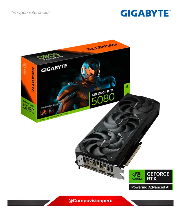 GIGABYTE GEFORCE RTX 5080 WINDFORCE OC SFF 16G 16GB GDDR7 CUDA 10752 256 BIT PCI-E 5.0 HDMI DP GV-N5080WF3OC-16GD