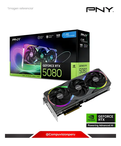 PNY GEFORCE RTX 5080 OVERCLOCKED TRIPLE FAN GPU 16GB GDDR7 HDMI DP VCG508016TFXPBW1-O