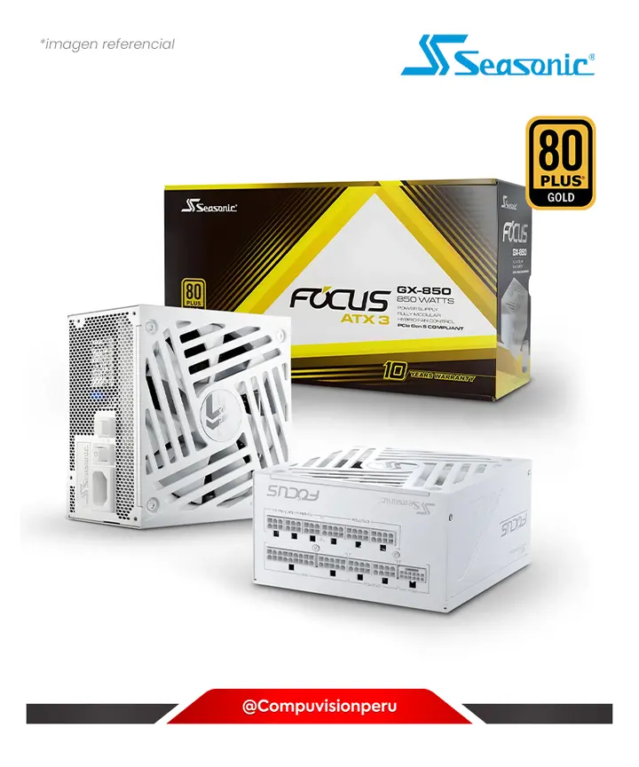 SEASONIC FUENTE 850W SEASONIC FOCUS GX WHITE ATX 3.1 80 PLUS GOLD FULL MODULAR SRP-FGX851-A5A32SFW, FUENTE