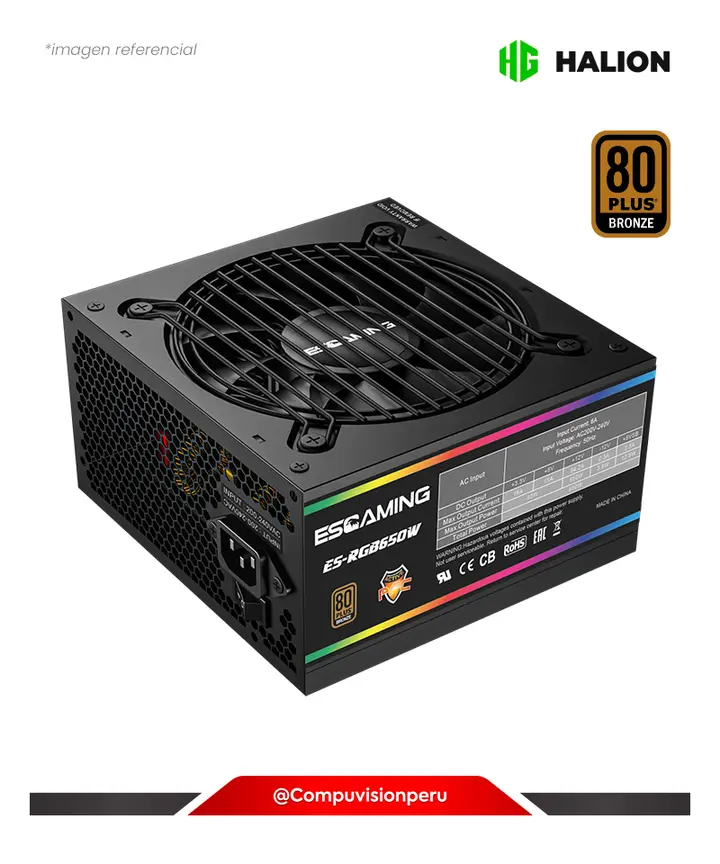Halion Fuente 650W Esgaming ES-RGB650W ATX,