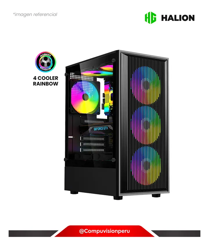 Halion York G36 Black 4 Cooler Rainbow Vidrio Templado USB 2.0 3.0 S/F ATX, Case