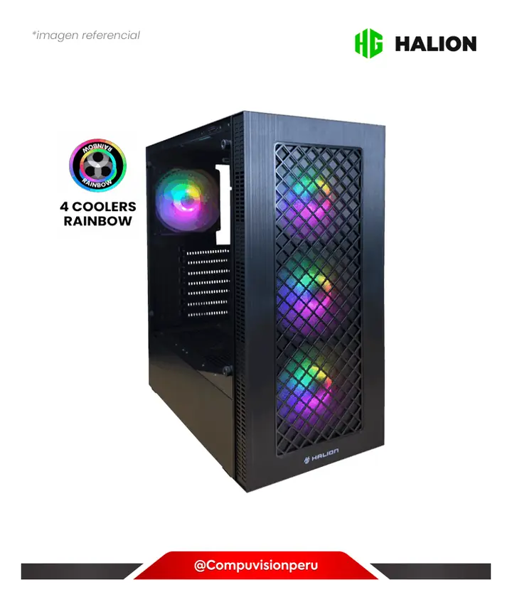 Halion Fargo CR24 Mesh Black 4 Cooler Rainbow USB 2.0 3.0 Side Panel ATX Series Gamers, Case