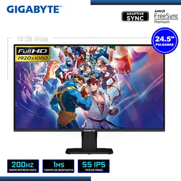 24.5" GIGABYTE GS25F2 GAMING 1920X1080 HDMI DP 1MS/200Hz/AMD RADEON FREESYNC PREMIUM