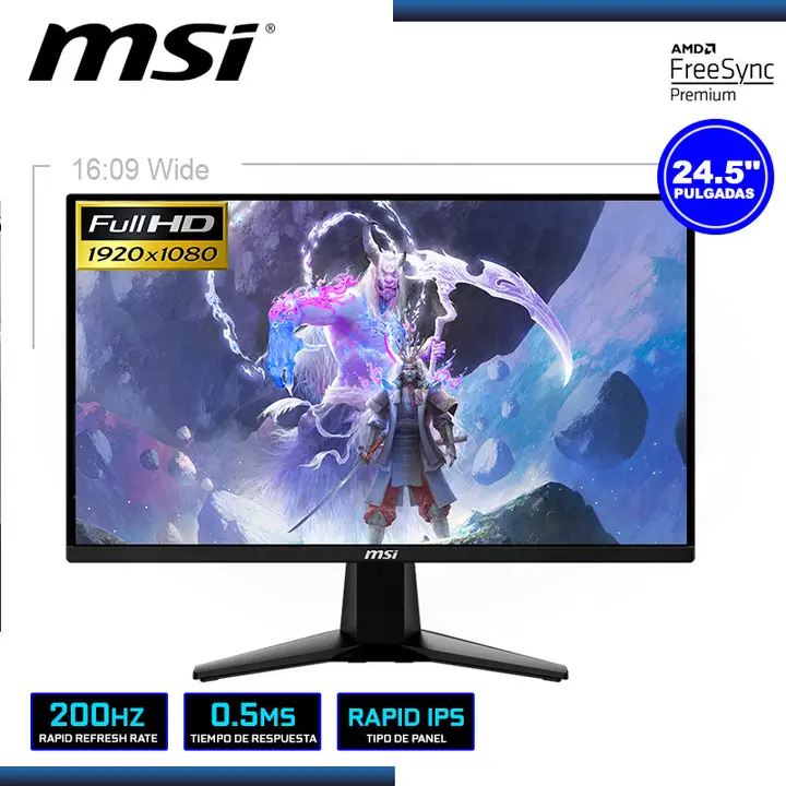 MSI 24.5" MSI MAG 255F E20 1920X1080 HDMI DP 0.5MS/200Hz/AMD FREESYNC PREMIUM