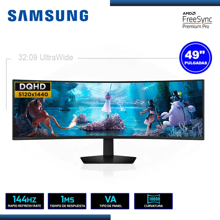 SAMSUNG 49" SAMSUNG ODYSSEY G9 G91F LS49FG910ENXZA CURVO 5120x1440 HDMI DP 1MS/144HZ/FREESYNC PREMIUM PRO