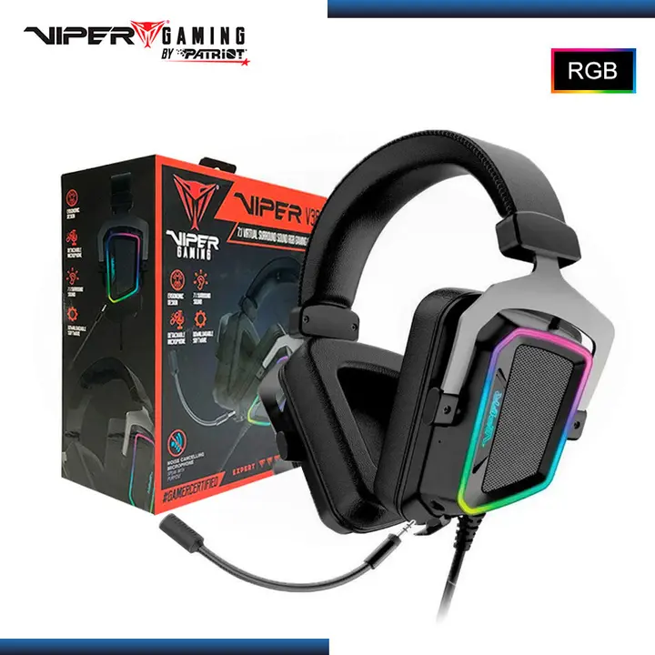 VIPER GAMING V380 BLACK RGB CON MICROFONO SONIDO 7.1 VIRTUAL CONEXIÓN USB (PN:PV3807UMXEK)