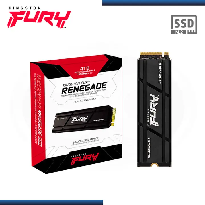 KINGSTON 4TB KINGSTON FURY RENEGADE NVMe M.2 2280 Pcie 4.0 CON DISIPADOR (PN:SFYRSK/4000G)