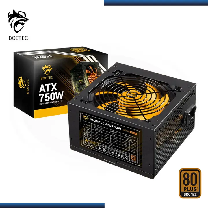 FUENTE BOETEC 750W BLACK 80 PLUS BRONZE (PN:FPBATX750WB)