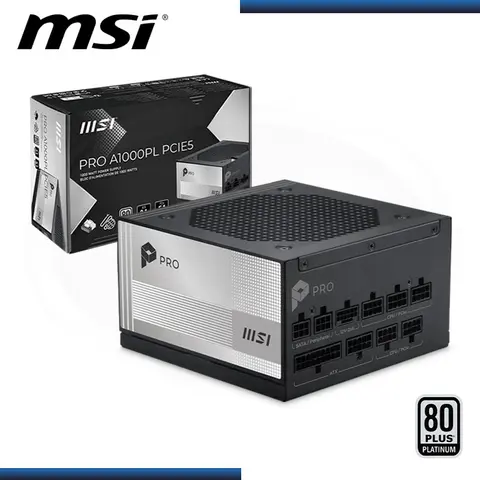 MSI FUENTE MSI PRO A1000PL PCIE5 1000W 80 PLUS PLATINUM FULL MODULAR (PN:PRO A1000PL PCIE5)