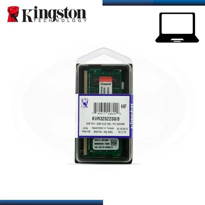 KINGSTON 8GB DDR4 KINGSTON KVR SODIMM BUS 3200MHZ (PN:KVR32S22S8/8)
