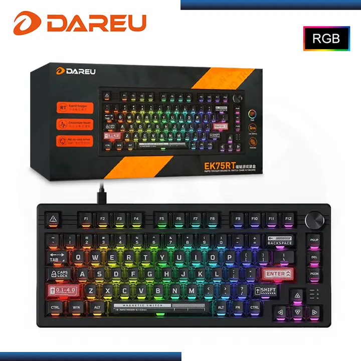 Dareu EK75 Rt Black RGB Switch Magnetico CONEXIÓN Wired USB-C