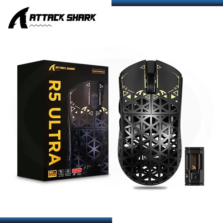 ATTACK SHARK R5 ULTRA BLACK 42,000 DPI CONEXIÓN WIRED USB-C/BLUETOOTH/WIRELESS