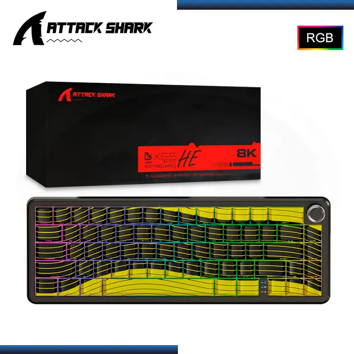 ATTACK SHARK X65 PRO HE YELLOW RGB SWITCH MAGNETICO CONEXIÓN WIRED USB-C/BLUETOOTH/WIRELESS
