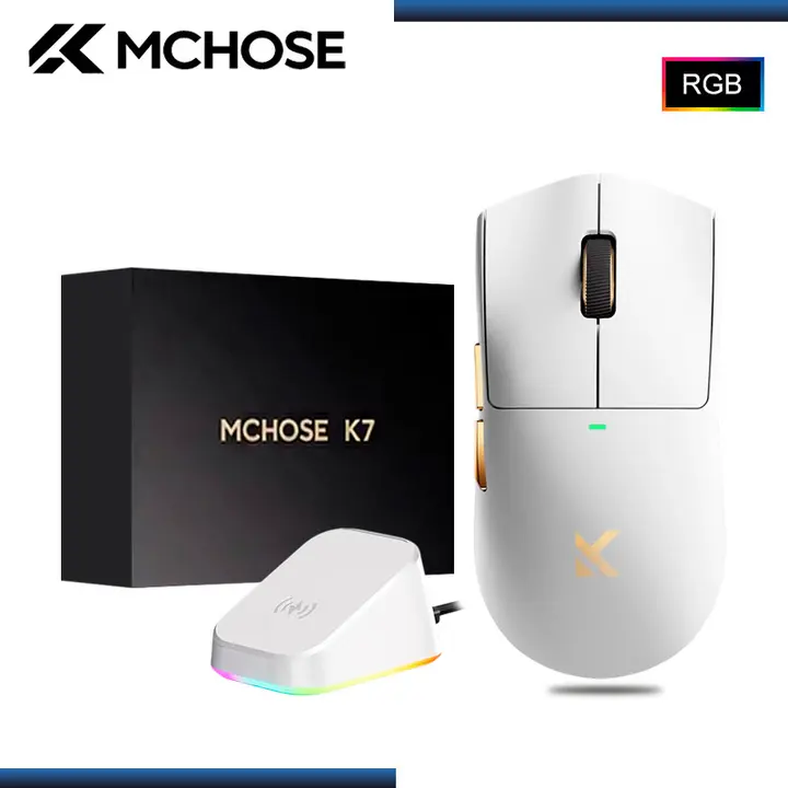 MCHOSE K7 ULTRA WHITE 42,000 DPI CONEXIÓN WIRED USB-C/BLUETOOTH/WIRELESS