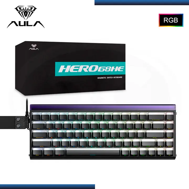 AULA HERO 68 HE BLACK LIGTHOUSE RGB SWITCH MAGNETICO CONEXIÓN WIRED USB-C