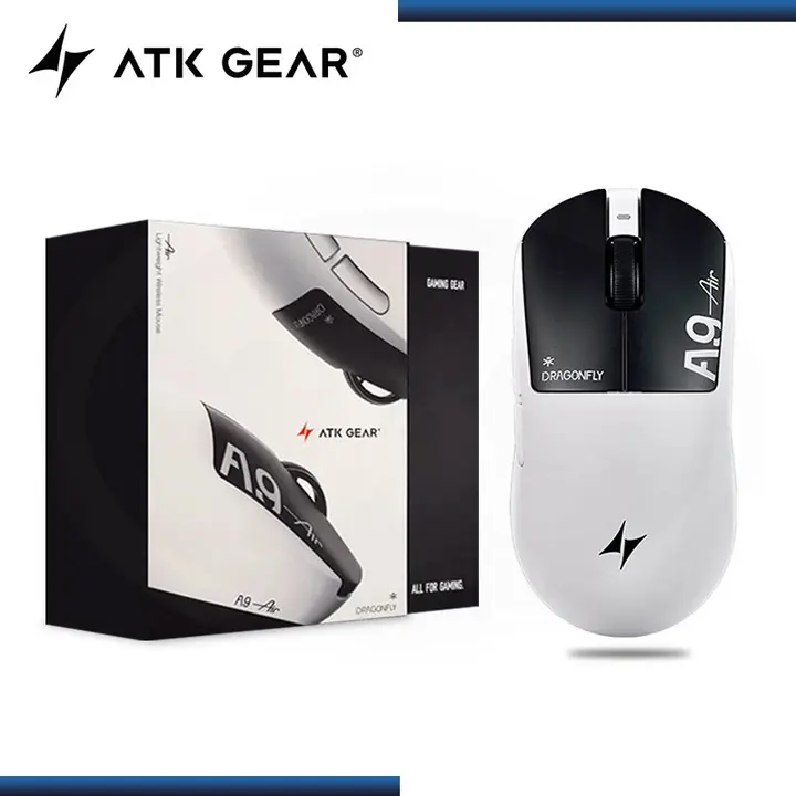 ATK GEAR DRAGONFLY A9 AIR + SHADOW WHITE 40,000 DPI CONEXIÓN WIRED USB-C/BLUETOOTH/WIRELESS