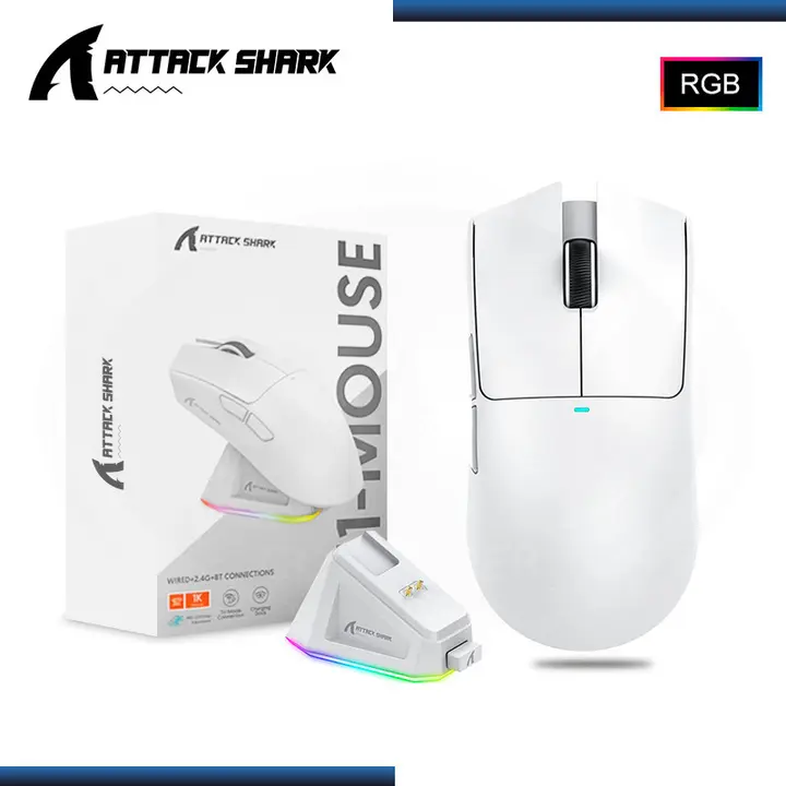 ATTACK SHARK X11 WHITE RGB 22,000 DPI CONEXIÓN WIRED USB-C/BLUETOOTH/WIRELESS