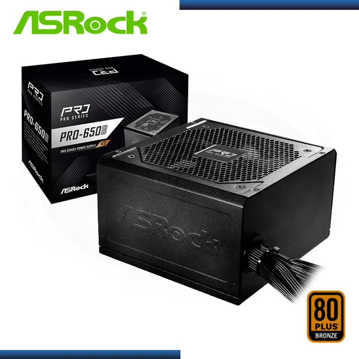 ASROCK FUENTE ASROCK PRO-650B V2 BLACK 650W 80 PLUS BRONZE (PN:90-UXR065-BNUAC2)