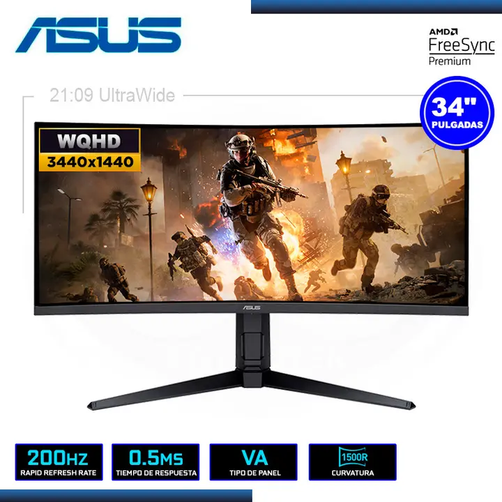 ASUS 34" TUF Gaming VG34WQL5A Curvo 3440x1440 HDMI DP 0.5MS/200HZ/FREESYNC Premium