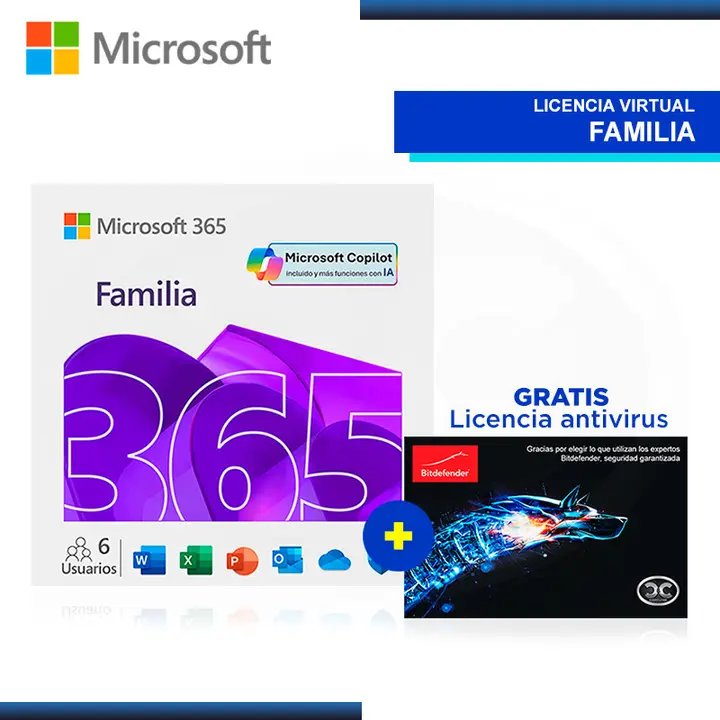 MIC MICROSOFT 365 FAMILY ESD LICENCIA VIRTUAL ESPAÑOL 12 MESES 6 PCs & MAC (PN: EP2-32295 )