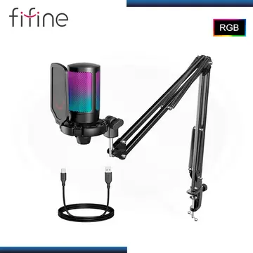 MIC MICROFONO FIFINE A6T BLACK RGB CON SOPORTE DE BRAZO CONDENSADOR USB