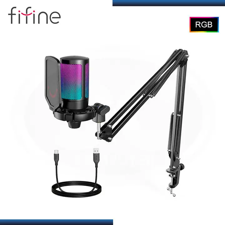 MIC MICROFONO FIFINE A6T BLACK RGB CON SOPORTE DE BRAZO CONDENSADOR USB