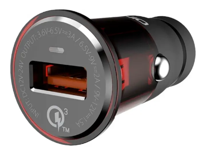 CARGADOR LDNIO PARA COCHES QUALCOMM, CARGA RAPIDA, 1 PUERTOS USB QC3.0, COLOR GRIS PLATEADO CON CRISTAL ROJO (C304Q)