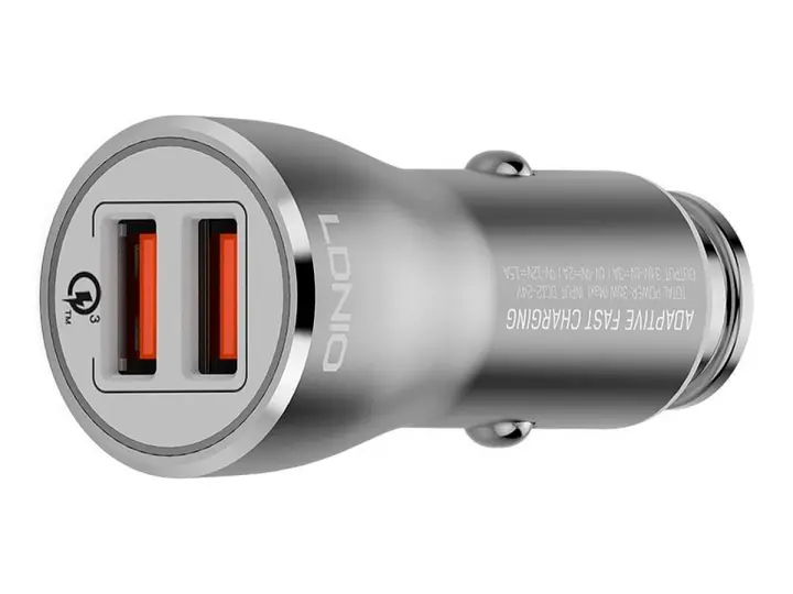 CARGADOR LDNIO PARA COCHES POWERFUL, 2 PUERTOS USB CON CON QC3.0, ENTRADA DC 12V-24V, SALIDA 3.6V-6V=3A/ 6V, COLOR GRIS (C407Q)