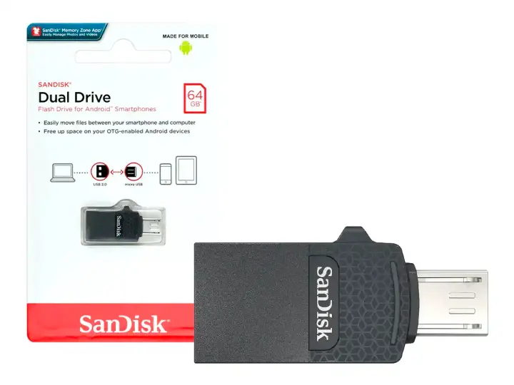 SANDISK 64GB DUAL DRIVE (SDDD1-064G-G35) USB 2.0 + MICRO USB, DISPOSITIVO DE ALMACENAMIENTO