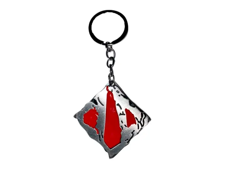 LLAVERO DOTA, COLOR PLATA, FORMA CUADRADO, 2 MOD ( PENDANT RED Y SILVER )