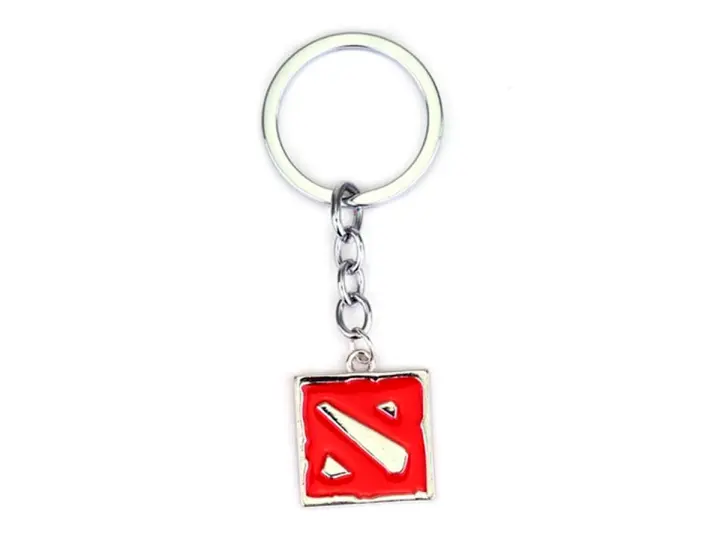 LLAVERO DOTA LOGO GOLD, COLOR ROJO DE BORDES DORADO, FORMA CUADRARA, 2 MOD ( DOTA 2 LOGO GOLD )