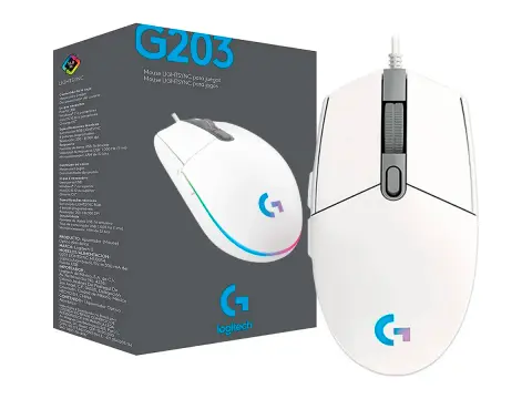 LOGITECH G203 LIGHTSYNC GAMING (910-005791) HASTA 8000 DPI, 6 BOTONES PROGRAMABLES, RGB, BLANCO