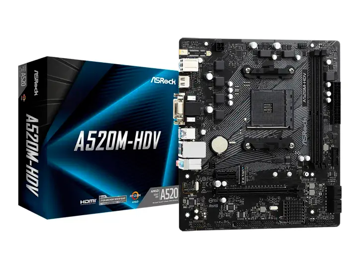 ASROCK A520M-HDV (90-MXBE50-A0UAYZ) SOCKET AM4, RAM DDR4 BUSS 4733OC MHZ