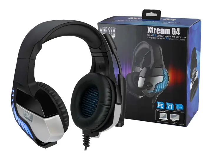 ADESSO XTREAM G4 GAMING 7.1 (XTREAM G4) CON MIICROFONO, INTERFAZ USB, RGB, NEGRO C/ GRIS