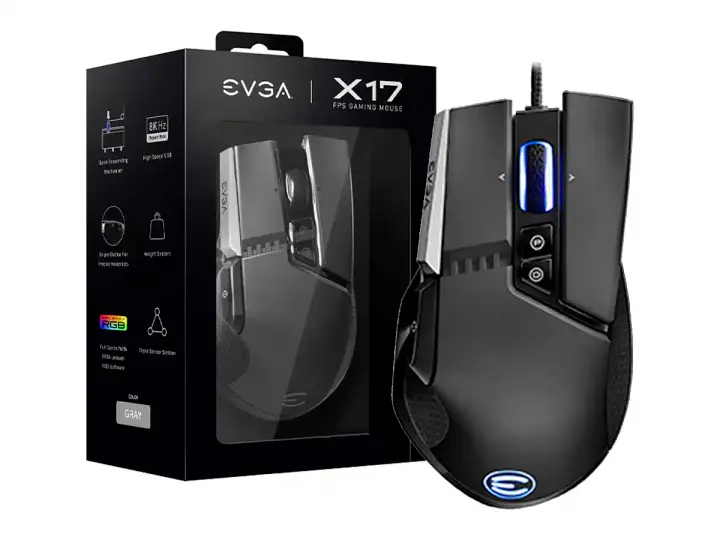 EVGA X17 GAMING (903-W1-17BK-KR) HASTA 16.000 DPI, 10 BOTONES, RGB, NEGRO