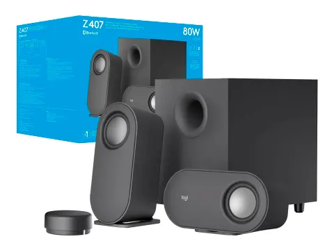 LOGITECH SUBWOOFER LOGITECH Z407 80 WATTS (980-001347) INTERFAZ BT, MICRO USB, NEGRO