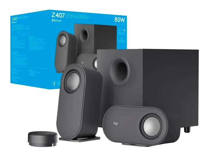 LOGITECH SUBWOOFER LOGITECH Z407 80 WATTS (980-001347) INTERFAZ BT, MICRO USB, NEGRO