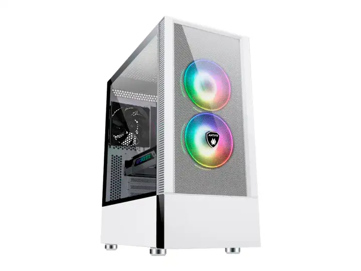 ANTRYX RX-460 MESH WHITE S/FUENTE (AC-RX460MW) PANEL DE VIDRIO, 3 VENTILADORES, LED ARGB, BLANCO